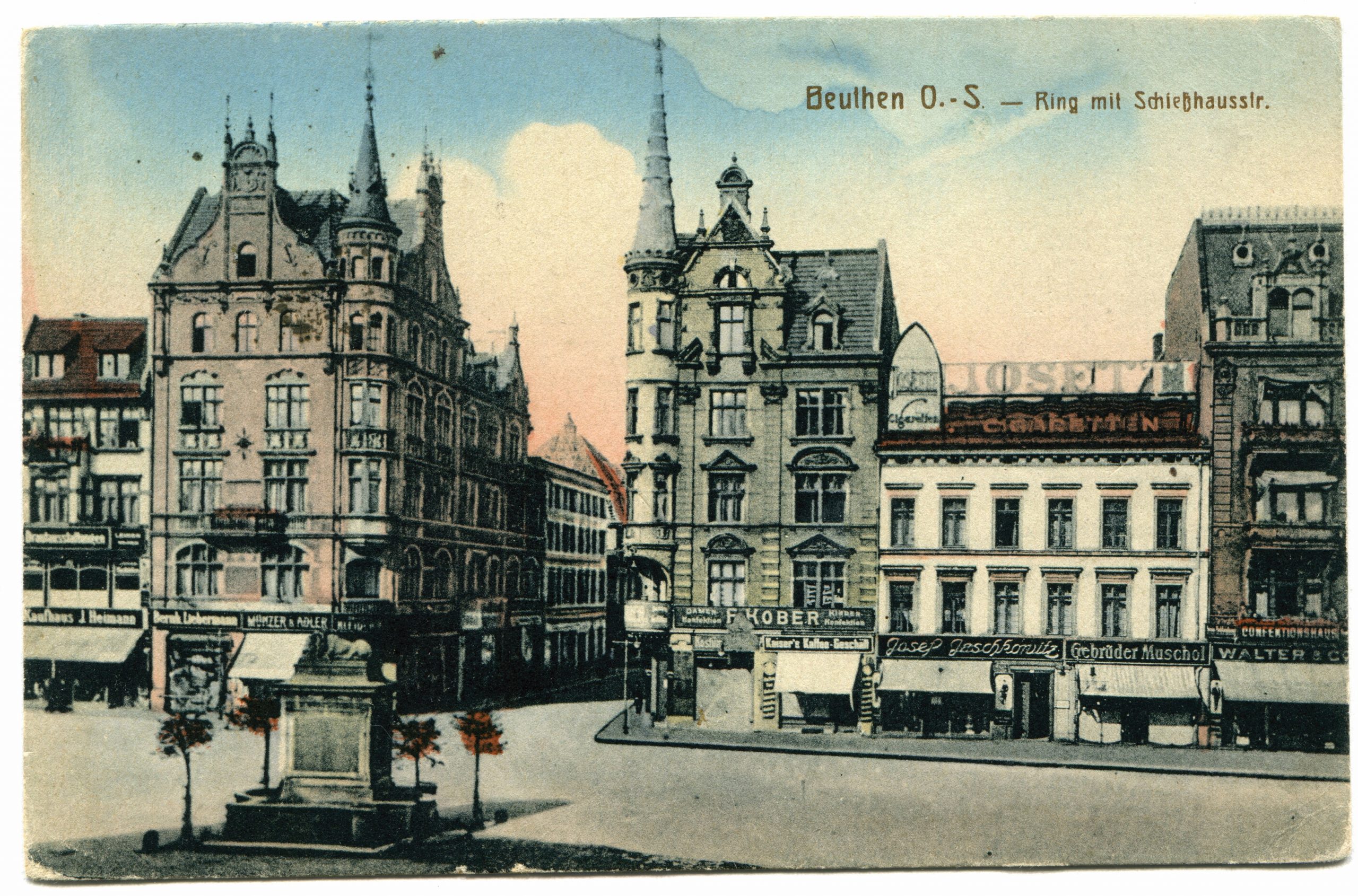 Beuthen O. S. - Ring mit Schießhausstr. Postkartenansicht um 1915